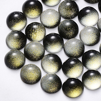 Transparent Spray Painted Glass Cabochons, with Glitter Powder, Half Round/Dome, Black, 20x10mm.