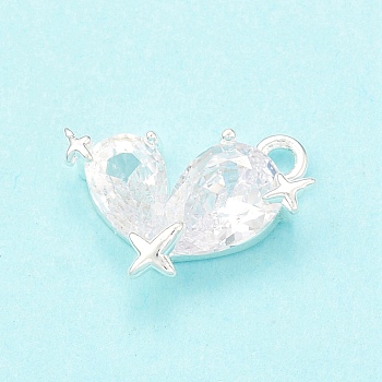 Clear Glass Pendnants, with Brass Findings, Butterfly with Star Charms, Silver, 12x9x3mm, Hole: 1.4mm