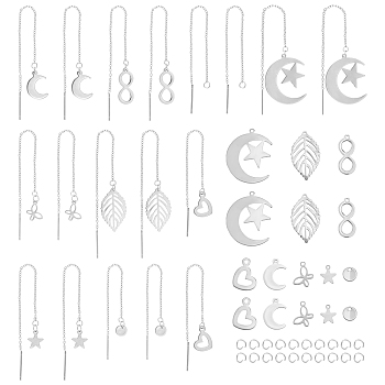 DIY Earring Making Kit, Including 304 Stainless Steel Ear Threads & Pendants & Jump Rings, Stainless Steel Color, Pendants: 32Pcs/box