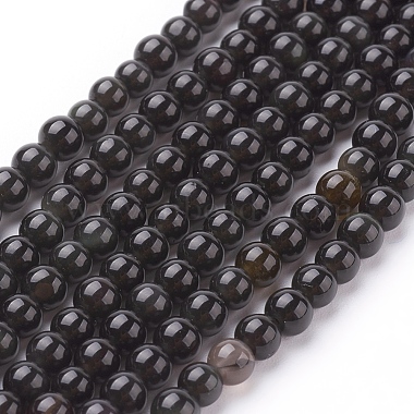 4mm Black Round Obsidian Beads