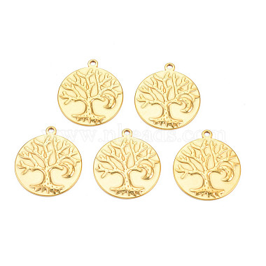 Real 18K Gold Plated Flat Round 304 Stainless Steel Pendants