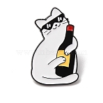 Enamel Pins, Black Alloy Lapel Pin Backs for Backpack Clothes, Sunglasses Cat & Red Wine, White, 30x18.5mm(JEWB-B047-02C)