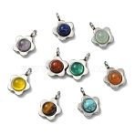 Natural & Synthetic Mixed Stone Pendants, 304 Stainless Steel Flower Charms, Mixed Dyed and Undyed, Stainless Steel Color, 10.5x7x4mm, Hole: 2.5mm(PALLOY-JF05812-02)