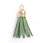 Faux Suede Cord Tassels Pendant Decorations, with Golden Plated Plastic Cord Ends, Olive Drab, 35~36x10mm, Hole: 2mm(HJEW-WH0006-18A)