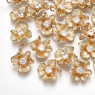 Brass Cubic Zirconia Charms, Flower, Clear, Real 18K Gold Plated, 11.5x10x4.5mm, Hole: 1.5mm(X-KK-S348-261)