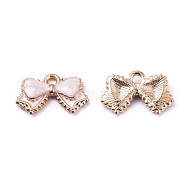 Alloy Enamel Charms, Bowknot, Light Gold, White, 9.5x15.5x2.5mm, Hole: 1.5mm(AT-TAC0001-05A)