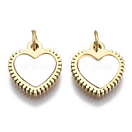 316 Surgical Stainless Steel Charms, with Shell and Jump Rings, Heart, Real 14K Gold Plated, 11x10x1.5mm, Jump Ring: 3.8x0.6mm, 2.6mm inner diameter(STAS-S116-316G)