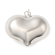 Rack Plating Brass Pendants, with Jump Ring, Puffed Heart Charm, Platinum, 26x31x13mm, Hole: 3.5mm(KK-M260-01E-P)