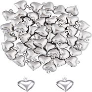 304 Stainless Steel Charms, Puffed Heart, Stainless Steel Color, 13x11.5x4.5mm, Hole: 1.2mm, 100pcs/box(STAS-UN0003-85)