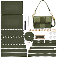 DIY PU Leather Braided Women's Crossbody Handbag Making Kits, including Fabrics, Chain Crossbody Strap, Magnetic Clasps, Screwback Rivets, Screwdriver, Thread, Needle, Dark Olive Green(DIY-WH0349-47C)