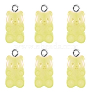 Transparent Resin Pendants, with Metal Findings, Bear, Platinum, Champagne Yellow, 20x10mm, Hole: 2mm(HJEW-TAC0007-02B)