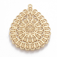 Alloy Big Pendants, Matte Style, teardrop, Cadmium Free & Lead Free, Real 14K Gold Plated, 59x45x2.5mm, Hole: 2mm(PALLOY-Q357-67MG-RS)