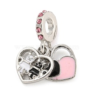 Rack Plating Alloy Enamel Heart European Dangle Charms, Large Hole Pendants, with Rhinestone, Platinum, Cadmium Free & Nickel Free & Lead Free, Pearl Pink, 25mm, Hole: 5mm, Heart: 13.5x12x2mm and 13.5x12.5x2mm(FIND-B034-10P)