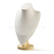 Microfiber Necklace Display Stands, Desktio Bust Shaped Necklace Holder with Wood Base, White, 16x10.5x25cm(NDIS-P004-01B-02)