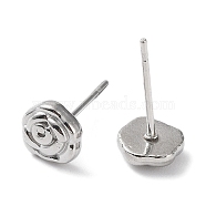 304 Stainless Steel Stud Earrings, Rose Flower, Stainless Steel Color, 7x7mm(EJEW-Q788-07P)