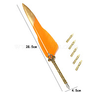 Feather Dipped Pen, with Alloy Pen Tip & Replacement Tips, for Teacher's Day, Dark Orange, 285x45mm(FEAT-PW0001-007H)