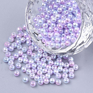 Rainbow ABS Plastic Imitation Pearl Beads, Gradient Mermaid Pearl Beads, Round, Pink, 9.5~10x9mm, Hole: 1.6mm, about 1000pcs/500g(OACR-Q174-10mm-01)