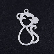 201 Stainless Steel Pendants, Monkey, Hollow, Stainless Steel Color, 23.5x13.5x1mm, Hole: 1.5mm(STAS-S105-JN367-1)