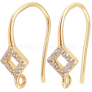 10Pcs Brass Micro Pave Clear Cubic Zirconia Earring Hooks, Ear Wire, Hollow Out Rhombus, Real 18K Gold Plated, 16x6mm, Hole: 1mm, Pin: 0.6mm(KK-BBC0008-73)