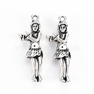 Tibetan Style Alloy Pendants, Hula Dancer Pendants, Cadmium Free & Lead Free, Antique Silver, 31x10x6mm, Hole: 1.6mm(PALLOY-S120-250-RS)