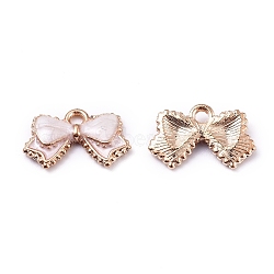 Alloy Enamel Charms, Bowknot, Light Gold, White, 9.5x15.5x2.5mm, Hole: 1.5mm(AT-TAC0001-05A)