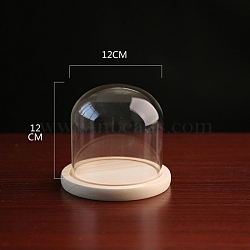 Glass Dome Cover, Decorative Display Case, Cloche Bell Jar Terrarium with Wood Base, Clear, 120x120mm(PW-WG92BCA-13)