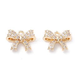 Rack Plating Brass Micro Pave Cubic Zirconia Charms, Long-Lasting Plated, Bowknot, Light Gold, 10x13x5mm, Hole: 1.2mm(ZIRC-C026-02LG)