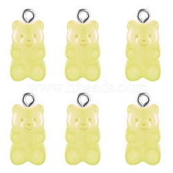 Transparent Resin Pendants, with Metal Findings, Bear, Platinum, Champagne Yellow, 20x10mm, Hole: 2mm(HJEW-TAC0007-02B)