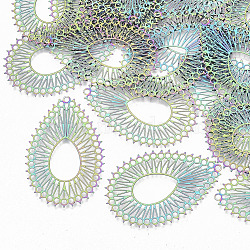 Ion Plating(IP) 201 Stainless Steel Filigree Joiners Links, Etched Metal Embellishments, Teardrop, Rainbow Color, 40.5x26.5x0.3mm, Hole: 1.6mm(X-STAS-S108-79)