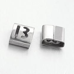 Tarnish Resistant Letter Style 201 Stainless Steel Square Slide Charms, Letter.B, 9x8x4mm, Hole: 8x3mm(STAS-L132-12)