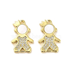 Brass Micro Pave Clear Cubic Zirconia Prince Connector Charms, with Shell, Boy Links, Real 18K Gold Plated, 18x12x2.5mm, Hole: 1mm(KK-K365-15B-G)