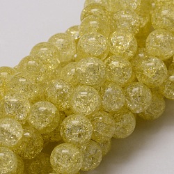 Crackle Glass Round Beads Strands, Yellow, 4mm, Hole: 1mm, about 90pcs/strand, 15.7 inch(CCG-E001-4mm-07)
