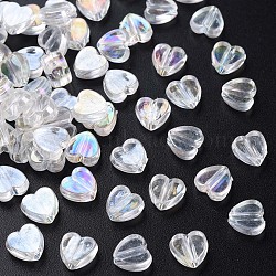 Transparent Acrylic Beads, AB Color Plated, Heart, Clear AB, 7.5x8x3mm, Hole: 1.8mm, about 3620pcs/500g(MACR-S373-114-C08)
