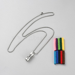 Hollow Column Perfume Bottle Pendant Necklaces, with Sponge Diffusers, 304 Stainless Steel Box Chain Necklaces, Stainless Steel Color, 27.56 inch(70cm)(NJEW-WH0013-28)
