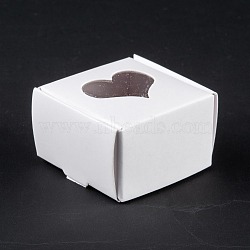 Rectangle Foldable Creative Kraft Paper Gift Box, Jewelry Boxes, with Heart Clear Window, None Pattern, 4.3x4.3x2.7cm(CON-B002-05C-01)