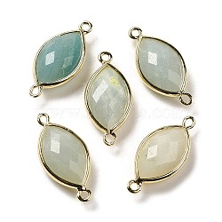 Natural Flower Amazonite Faceted Connector Charms, Rack Plating Brass Horse Eye Links, Golden, 25x11.5x5.5mm, Hole: 1.6mm(G-K347-03G-19)