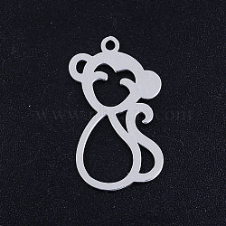 201 Stainless Steel Pendants, Monkey, Hollow, Stainless Steel Color, 23.5x13.5x1mm, Hole: 1.5mm(STAS-S105-JN367-1)