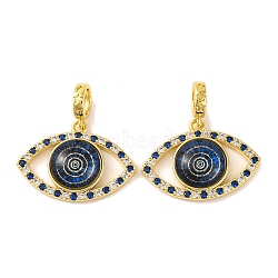 Rack Plating Brass Micro Pave Cubic Zirconia Pendant, with Glass, Long-Lasting Plated, Evil Eye, Real 18K Gold Plated, Prussian Blue, 30x28.5x5.5mm, Hole: 6mm(KK-H486-20G-01)