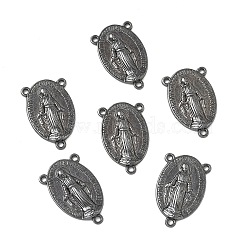 Holy Oval Carved Virgin Mary Tibetan Style Alloy Chandelier Component Links, 3 Loop Connectors, Rosary Center Pieces, Gunmetal, Lead Free & Cadmium Free & Nickel Free, 23x14.5x3mm, Hole: 1mm, about 470pcs/kg(TIBEP-LF0961YKG-B-FF)