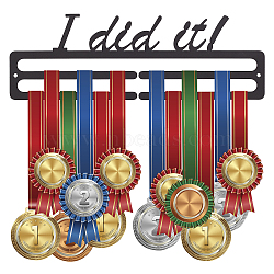 Iron Medal Display Hanger, with Plastic Plugs & Spacer, Iron Screws, Black, 11.9x36x0.2cm(HJEW-WH0008-70)