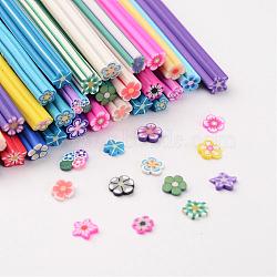 Handmade Polymer Clay Nail Art Decoration, Fashion Nail Care, No Hole Tubes, Flower, Mixed Color, 50x3~6mm(CLAY-Q118-M)
