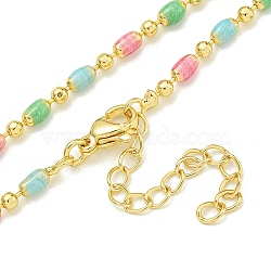 Brass Enamel Column Link Chain Necklaces, Real 18K Gold Plated, Lead Free & Cadmium Free & Nickel Free, Long-Lasting Plated, Colorful, 17.52 inch(44.5cm)(NJEW-H039-09C-01G)