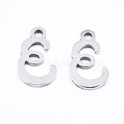 201 Stainless Steel Charms, Laser Cut, Alphabet, Stainless Steel Color, Letter.E, 12x7x1mm, Hole: 1.4mm(STAS-T044-217P-E)