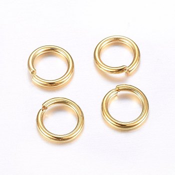 304 Stainless Steel Open Jump Rings, Real 24K Gold Plated, 9x1.4mm, Inner Diameter: 6.5mm