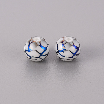 Electroplate Glass Beads, Round, Blue Plated, 10mm, Hole: 1.2mm