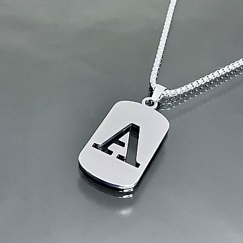 Titanium Steel Box Chain Necklaces, Rectangle with Letter A Pendant Necklaces 