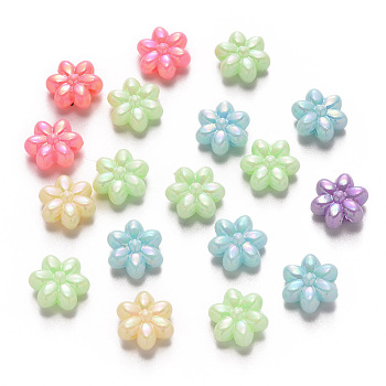Opaque Acrylic Beads, AB Color Plated, Flower, Mixed Color, 10x11x5.5mm, Hole: 1.6mm, about 1700pcs/500g