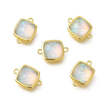 Synthetic Opal Connector Charms, Square Links, with Brass Findings, Golden, 11.5x16.5x5.5mm, Hole: 1.5mm