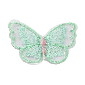 Sew on Computerized Embroidery Polyester Clothing Patches, Appliques, Butterfly, Aquamarine, 47x58x1.5mm