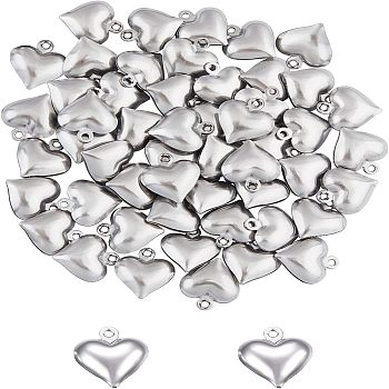 304 Stainless Steel Charms, Puffed Heart, Stainless Steel Color, 13x11.5x4.5mm, Hole: 1.2mm, 100pcs/box